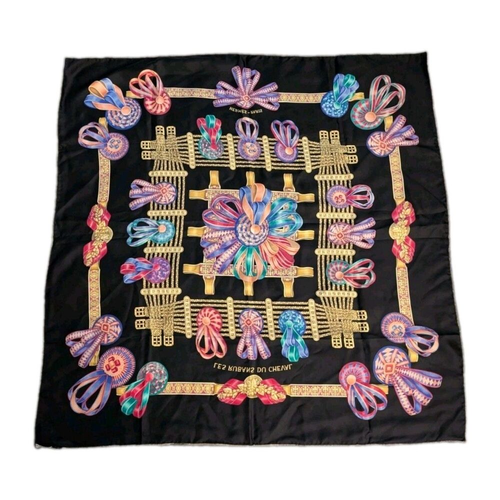 Hermes Carre 90 Horse Ribbon Design 100% Silk Scarf